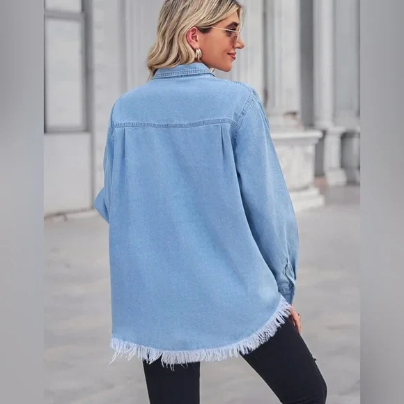 Blue Denim Button-Up Shirt Jacket - Picture 10 of 10